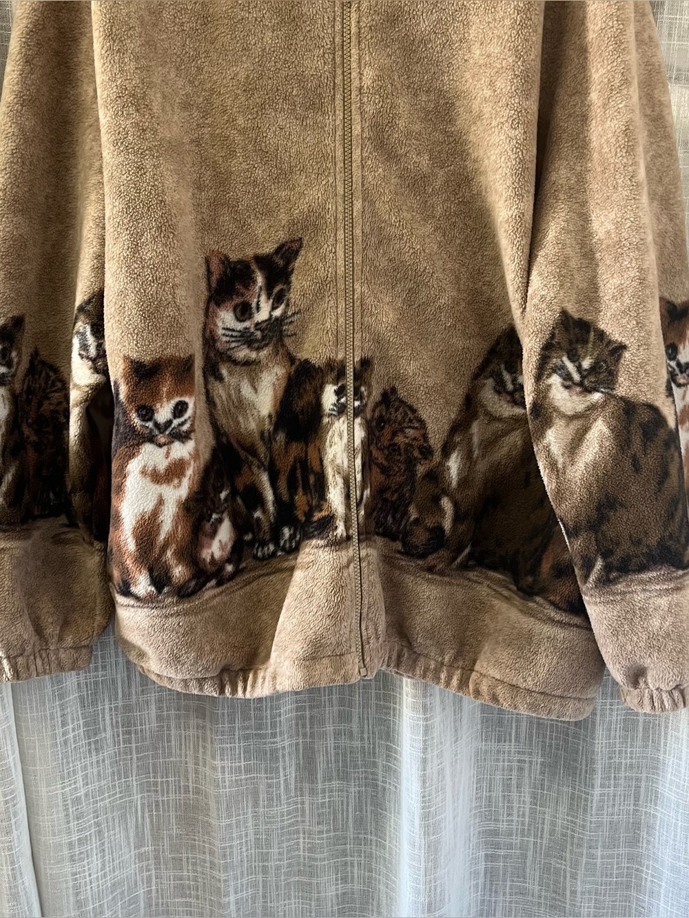 Vintage Blair Cat Print Full Zip Up Fleece Jacket Size 2XL Brown Cat Fleece Zip - Picture 8 of 11